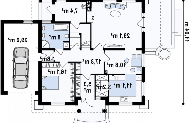 Projekt domu z poddaszem Z109 - rzut parteru