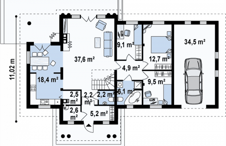 Projekt domu parterowego Z2 f+ L 40 GP ant - rzut parteru