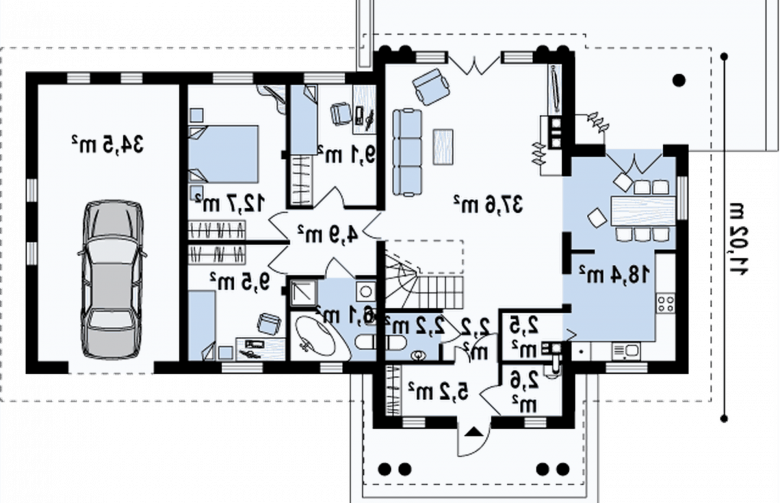 Projekt domu parterowego Z2 f+ L 40 GP ant - rzut parteru