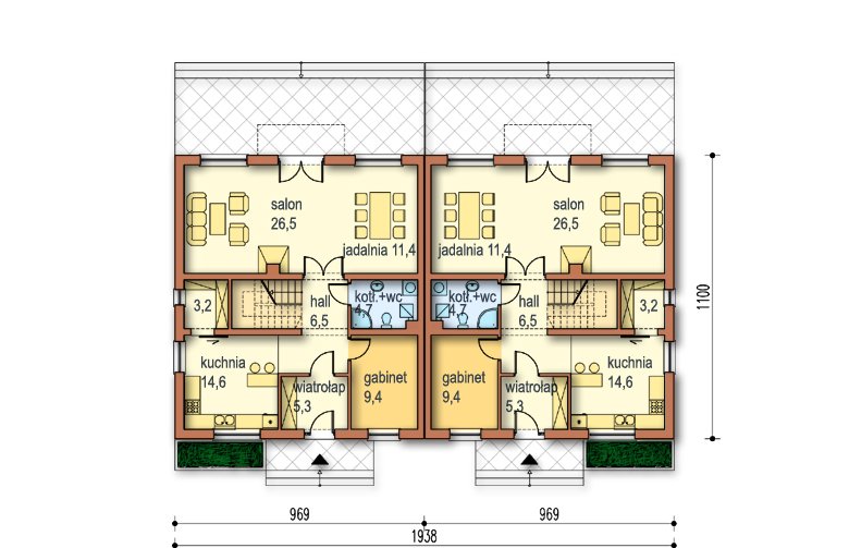 Projekt domu bliźniaczego Melka bl - parter