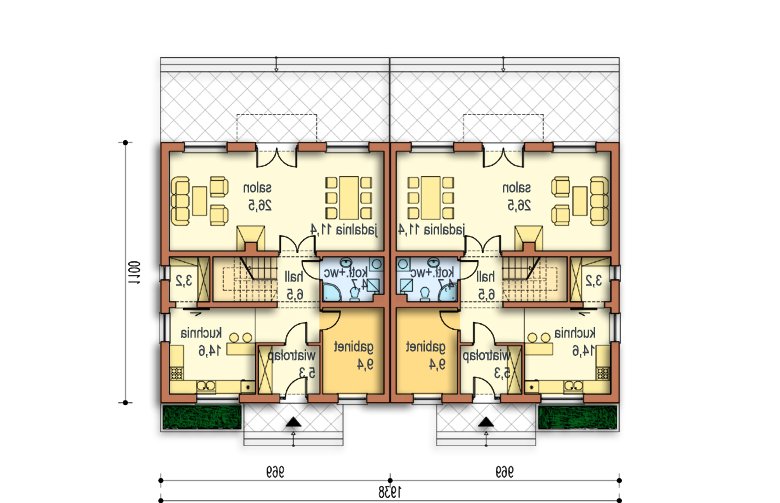 Projekt domu bliźniaczego Melka bl - parter