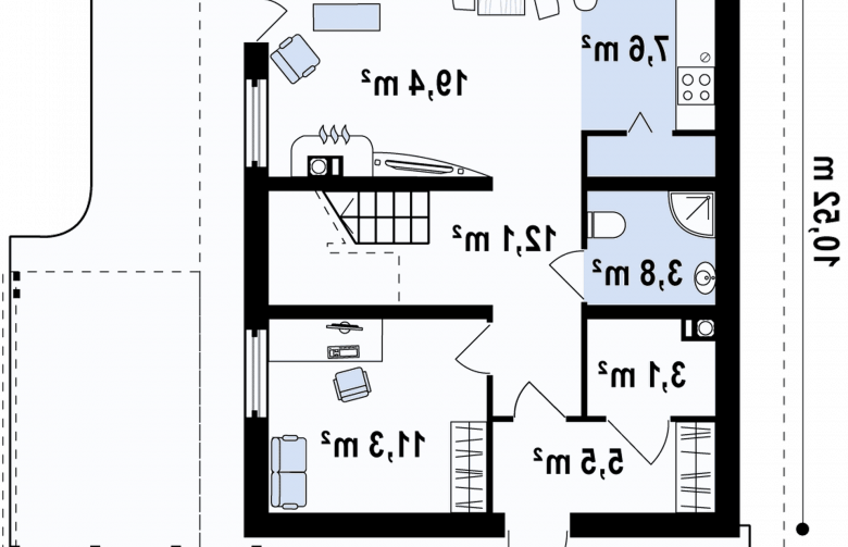 Projekt domu z poddaszem Z115 - rzut parteru