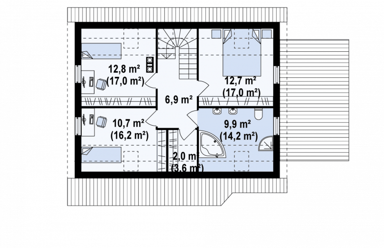 Projekt domu z poddaszem Z117 - rzut poddasza