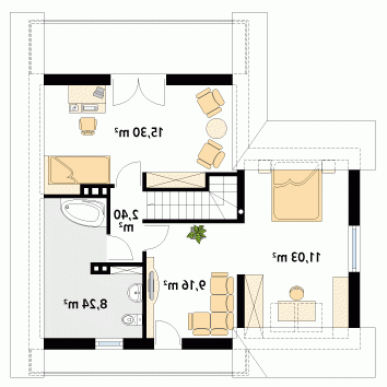 Rzut projektu Mikrus 3 - wersja lustrzana