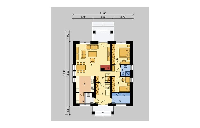 Projekt domu dwurodzinnego LK&729 - parter