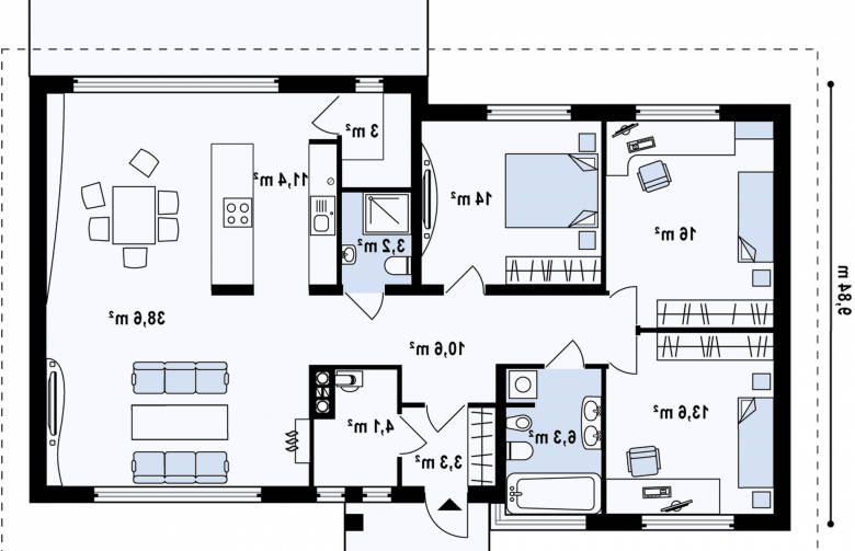 Projekt domu parterowego Z140 - rzut parteru