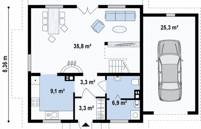 Projekt domu z bala Z4 D bl GPp - rzut parteru