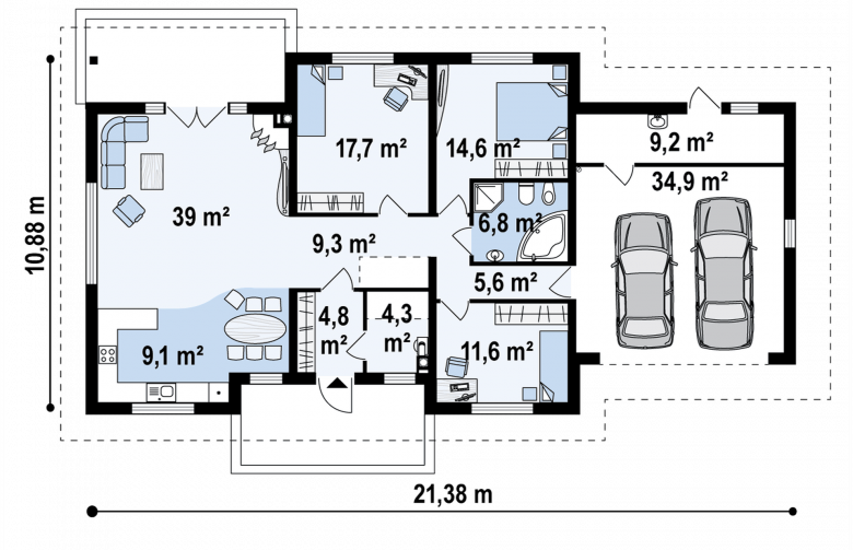 Projekt domu parterowego Z35 - rzut parteru