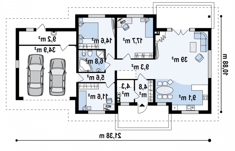 Projekt domu parterowego Z35 - rzut parteru