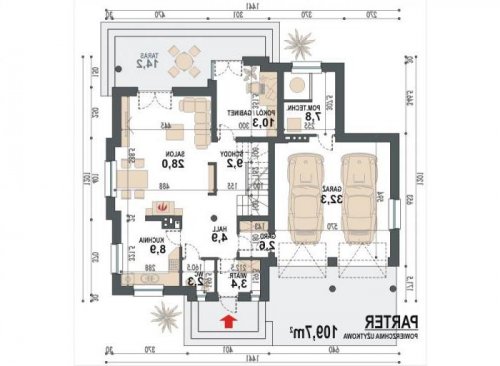 Rzut projektu Faun 2G - wersja lustrzana