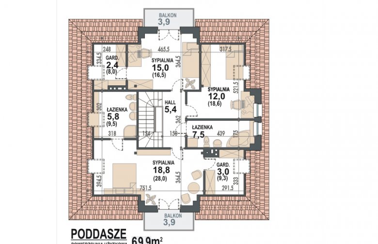 Projekt domu wielorodzinnego Faun - rzut poddasza