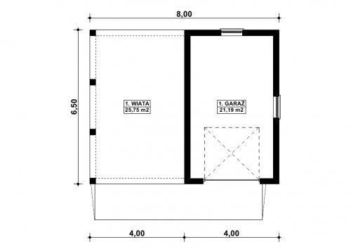 Rzut projektu G20 - Budynek garażowy z wiatą