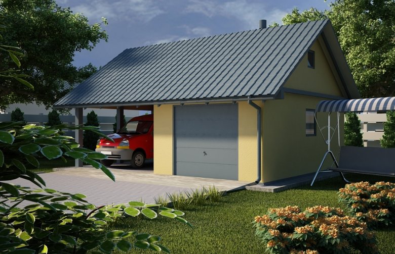 Projekt domu energooszczędnego G20 - Budynek garażowy z wiatą