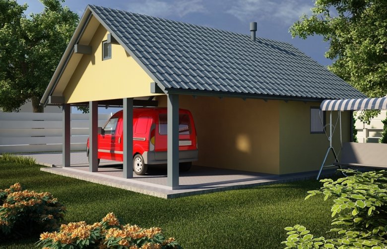Projekt domu energooszczędnego G20 - Budynek garażowy z wiatą