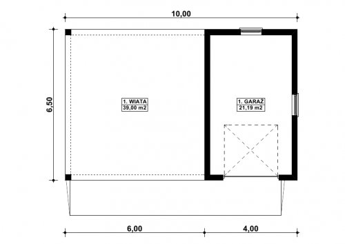 Rzut projektu G21 - Budynek garażowy z wiatą