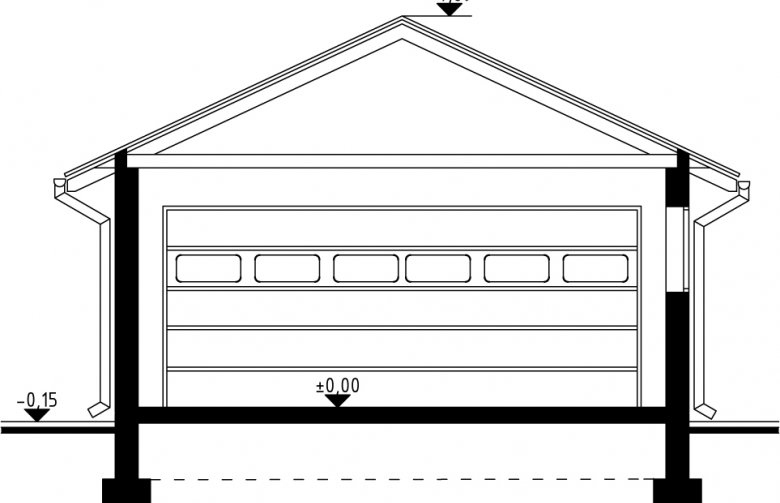 Projekt domu energooszczędnego G23 - Budynek garażowo - gospodarczy - przekrój 1