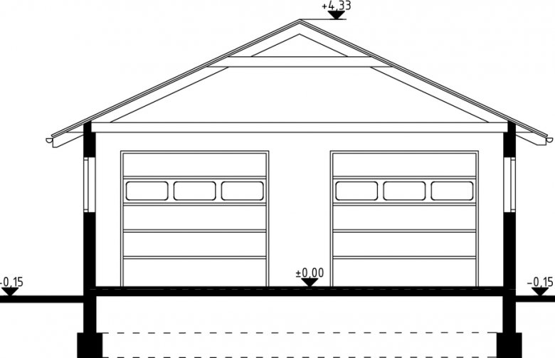 Projekt domu energooszczędnego G24 - Budynek garażowo - gospodarczy - przekrój 1