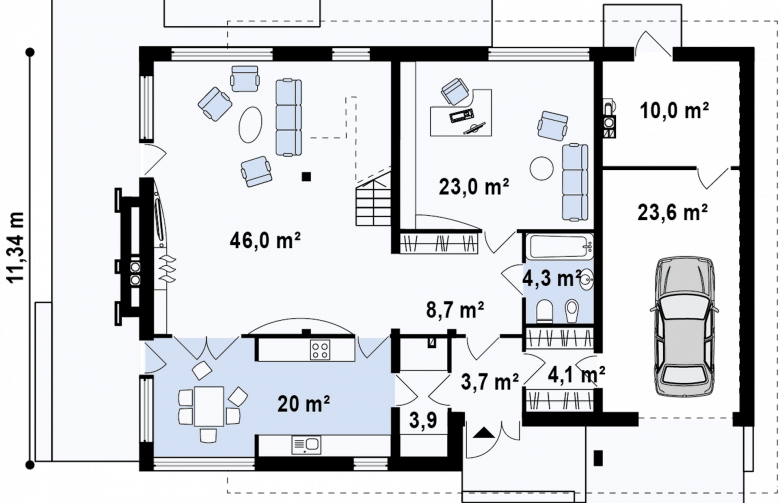 Projekt domu piętrowego Zx21 - rzut parteru