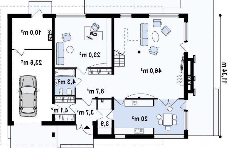 Projekt domu piętrowego Zx21 - rzut parteru