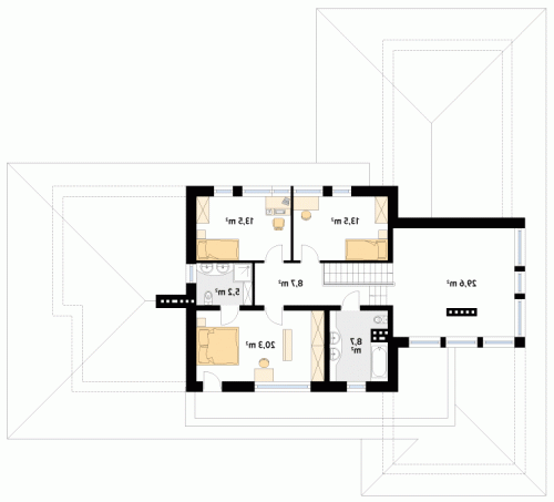 Rzut projektu Bursztyn 3 - wersja lustrzana