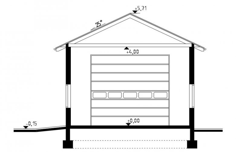 Projekt domu energooszczędnego G50 - Budynek garażowo - gospodarczy - przekrój 1
