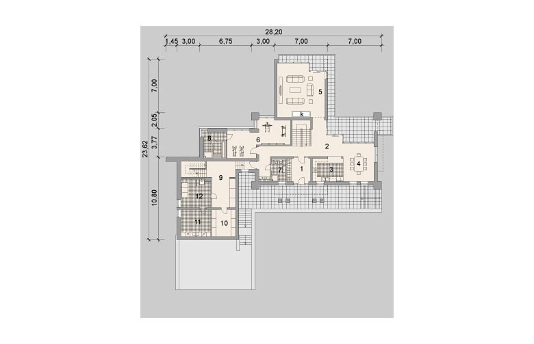 Projekt domu wielorodzinnego LK&714 - parter