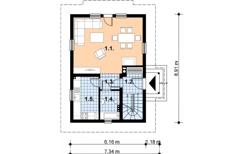 Projekt domu z bala L-98 (drewniany) - 