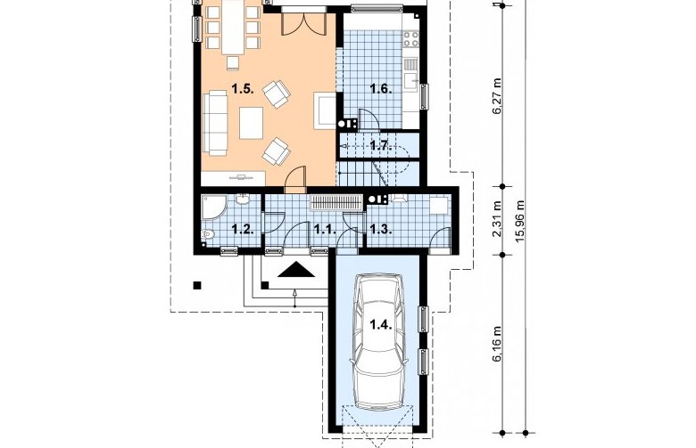 Projekt domu z bala A-101 (drewniany) - 