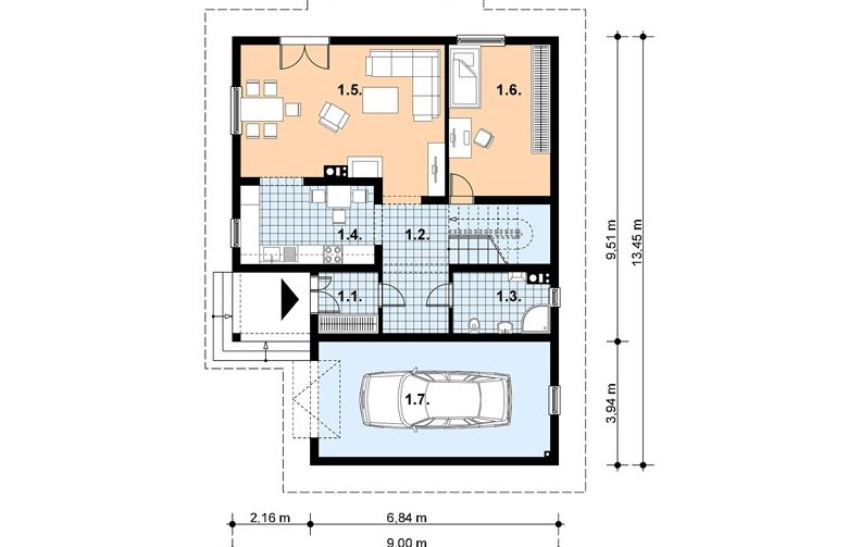 Projekt domu z bala A-103 (drewniany) - 