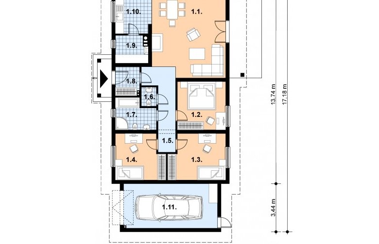 Projekt domu z bala A-108 (drewniany) - 