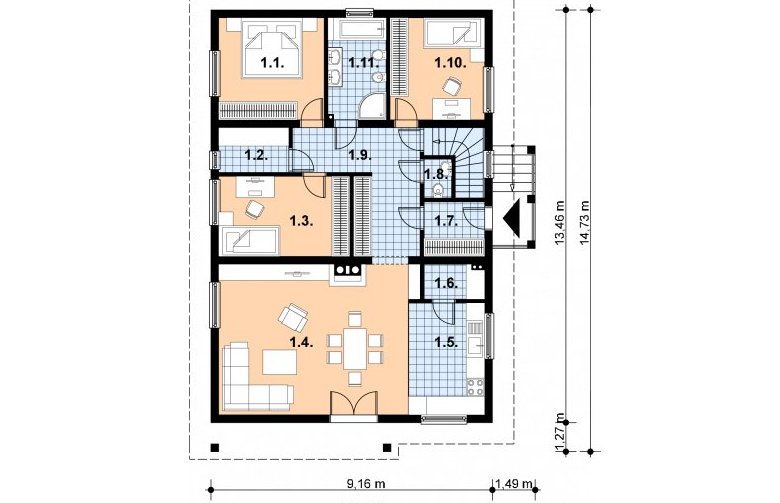 Projekt domu z bala A-110 (drewniany) - 