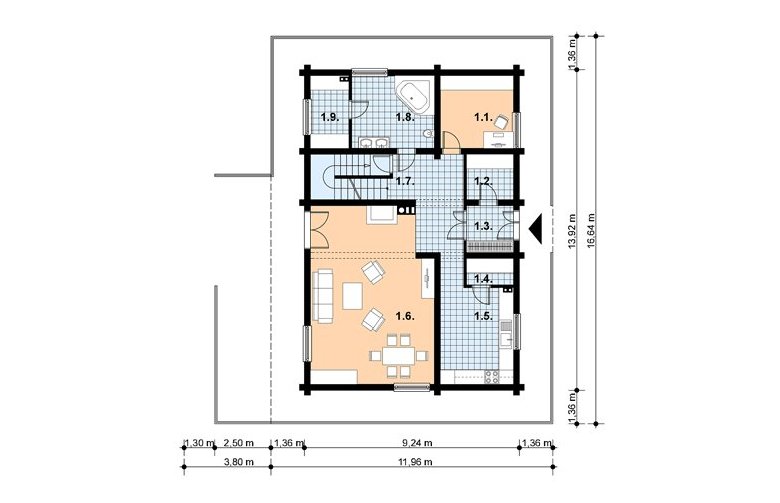 Projekt domu z bala A-111 (drewniany) - 