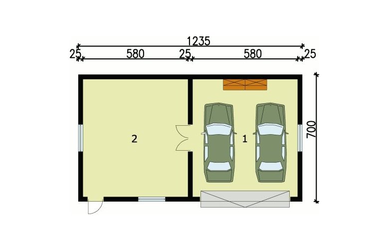 Projekt garażu G99 garaż dwustanowiskowy z pomieszczeniem gospodarczym - przyziemie