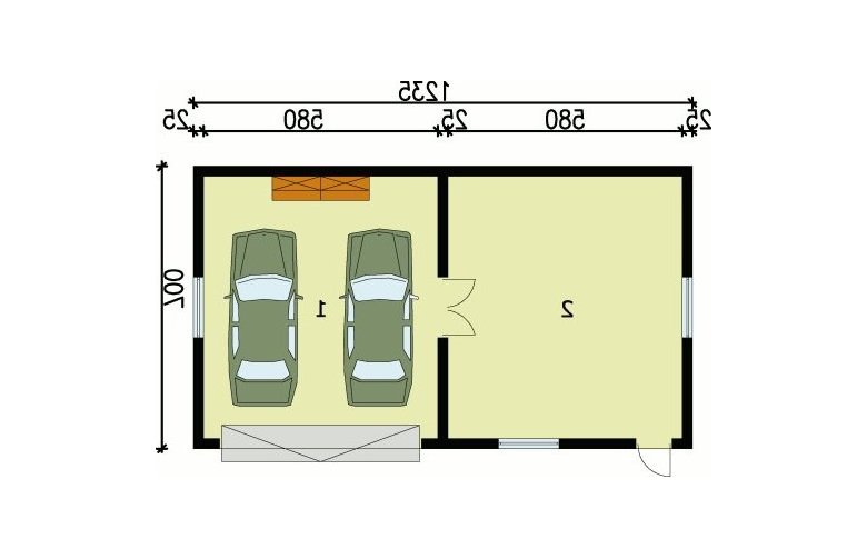 Projekt garażu G99 garaż dwustanowiskowy z pomieszczeniem gospodarczym - przyziemie