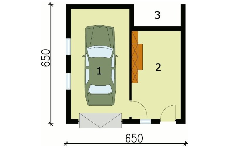 Projekt garażu G74 garaż jednostanowiskowy z pomieszczeniem gospodarczym - przyziemie