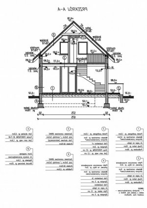 Przekrój projektu ORLEAN dom letniskowy z poddaszem w wersji lustrzanej