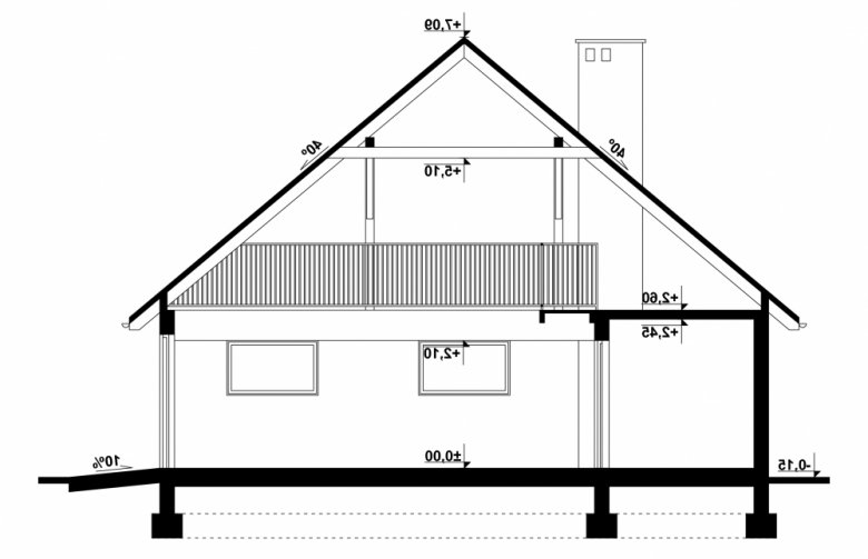 Projekt domu energooszczędnego G110 - Budynek garażowo - gospodarczy - przekrój 1