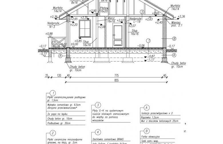 Projekt domu letniskowego BAYAMO dom letniskowy - przekrój 2