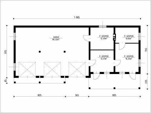 Rzut projektu G108 - Budynek garażowo - gospodarczy