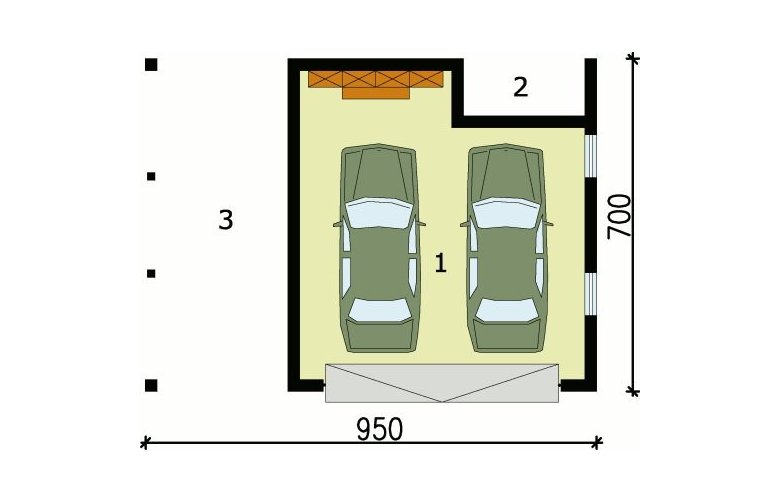 Projekt garażu G66 garaż dwustanowiskowy z wiatą - przyziemie