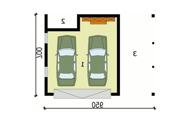 Projekt garażu G66 garaż dwustanowiskowy z wiatą - przyziemie