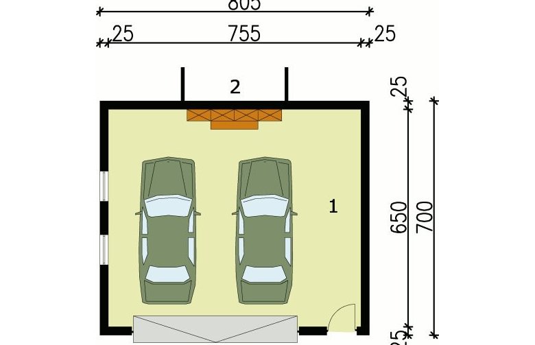 Projekt garażu G68 garaż dwustanowiskowy - przyziemie