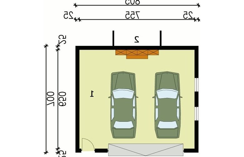 Projekt garażu G68 garaż dwustanowiskowy - przyziemie