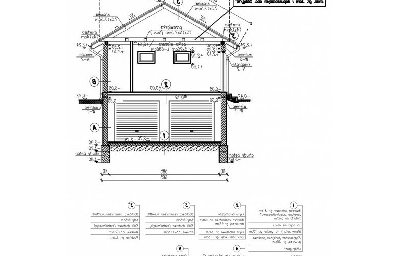 Projekt garażu G69 garaż dwustanowiskowy podziemny - przekrój 1