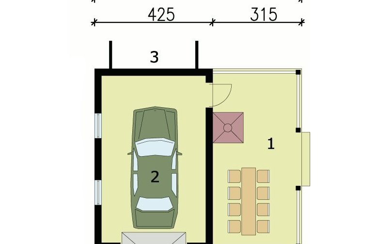 Projekt garażu G70 garaż jednostanowiskowy z altaną - przyziemie