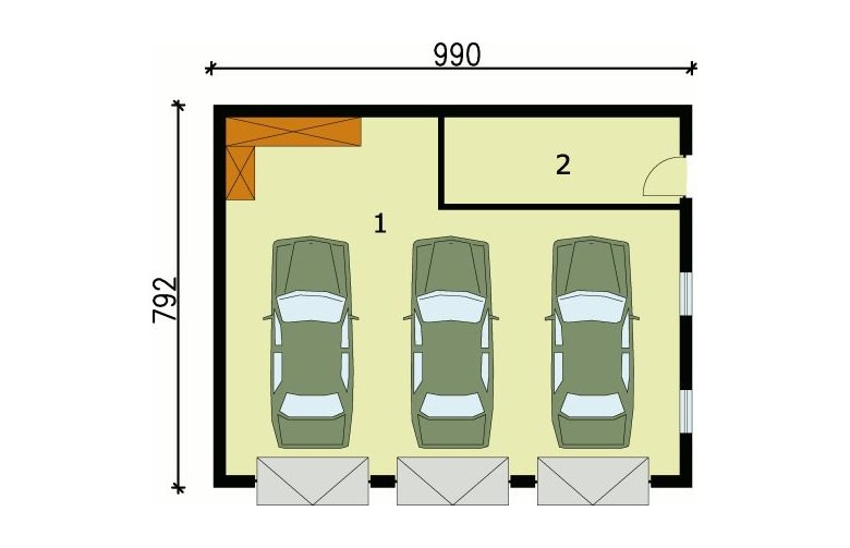 Projekt garażu G62 garaż trzystanowiskowy - przyziemie