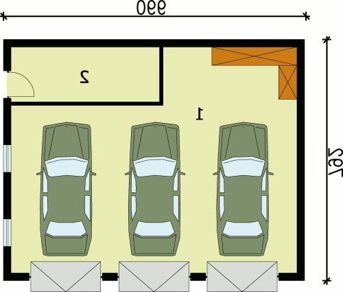 PRZYZIEMIE G62 garaż trzystanowiskowy - wersja lustrzana