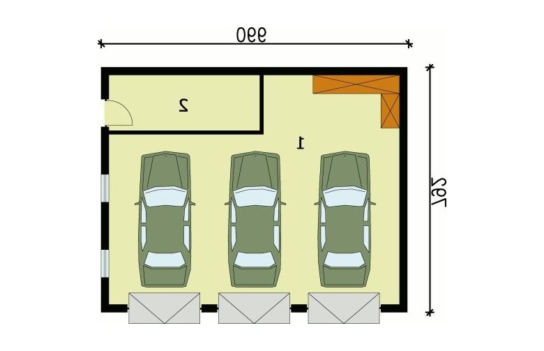 Projekt garażu G62 garaż trzystanowiskowy - przyziemie