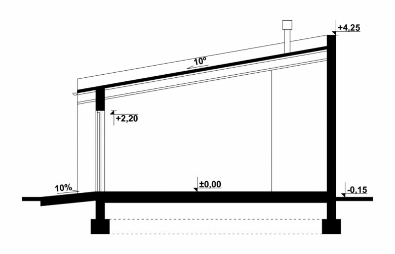 Projekt domu energooszczędnego G106 - Budynek garażowy z wiatą  - przekrój 1