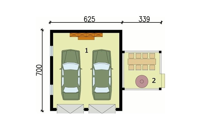 Projekt garażu G63 garaż dwustanowiskowy - przyziemie